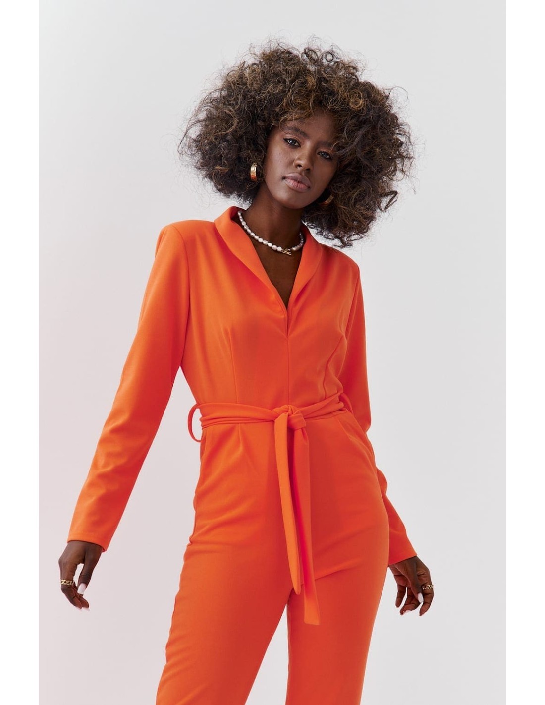 Elegant jumpsuit with long sleeves, orange 25280 - Online store - Boutique